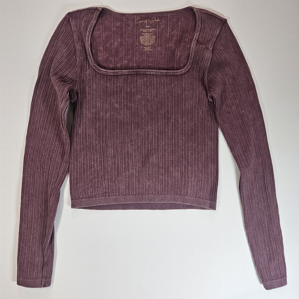 Gypsy & Jade Ribbed Crop‎ Top Womens S/M Maroon Distressed 90s Y2K Grunge Style